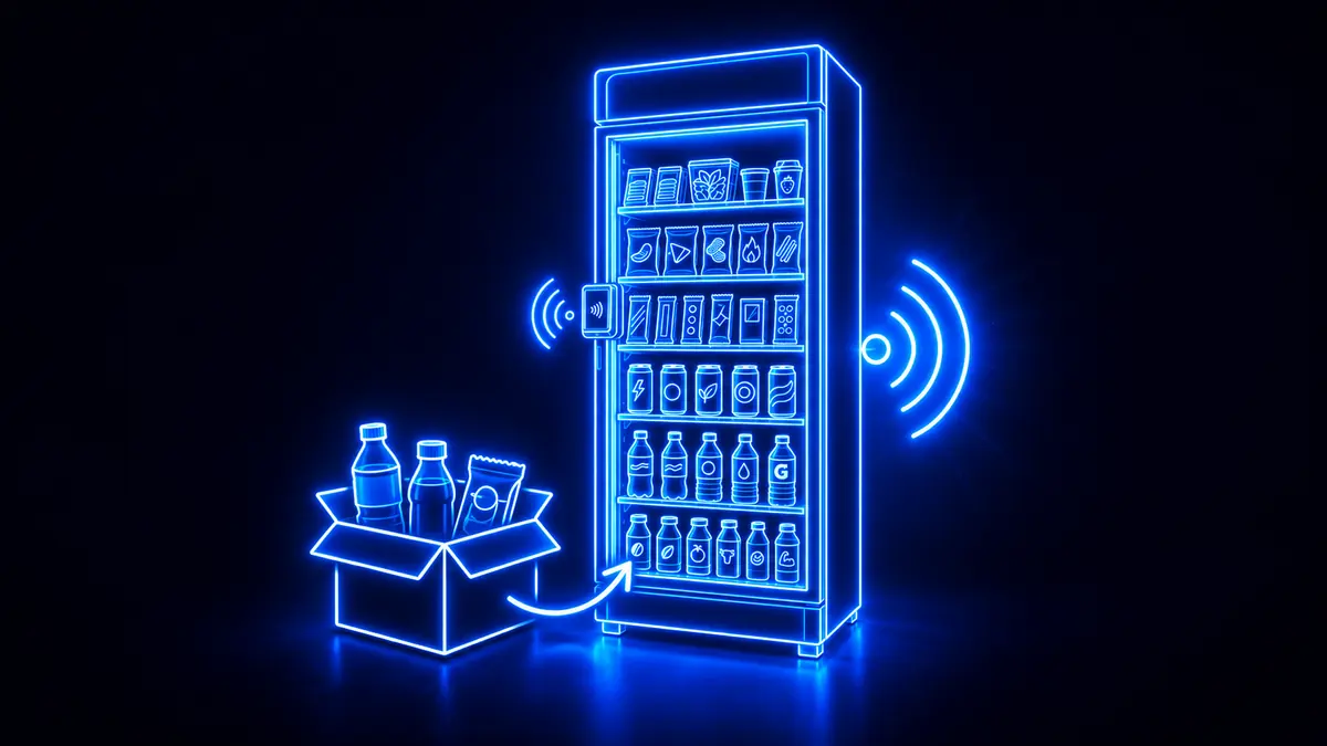 Box of drinks being stocked into an AI smart cooler
